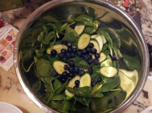 blueberry cucumber spinach salad with vanilla balsamic dressing